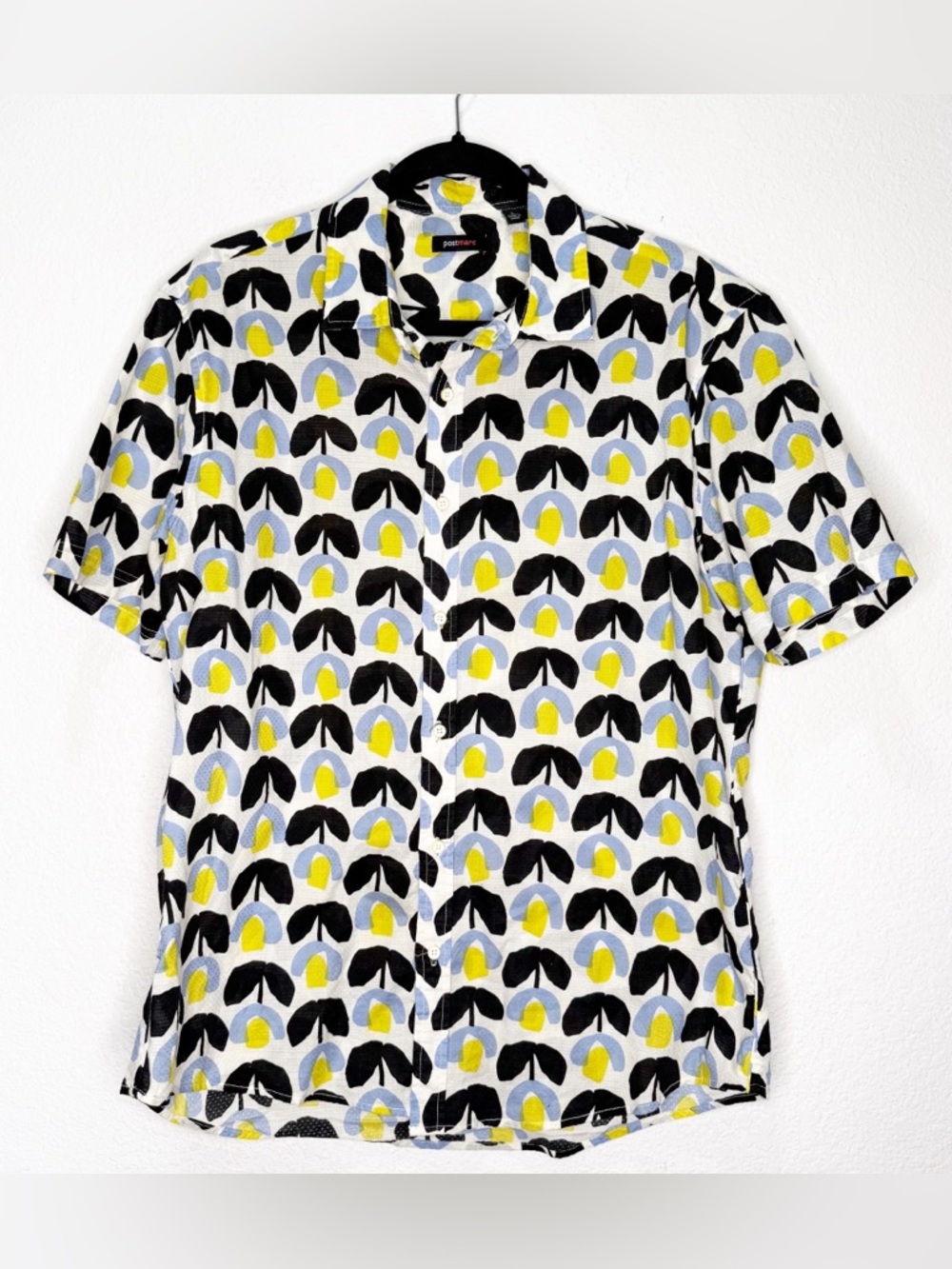Postmarc Button Down Art Floral Abstract Shirt Cotton